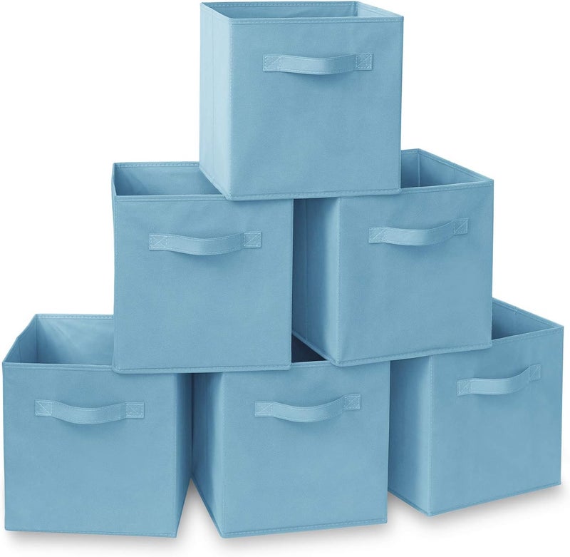 Casafield Set of 6 Collapsible Fabric Cube Storage Bins, Baby Blue - 11" Foldable Cloth Baskets for Shelves, Cubby Organizers & More - Image 1