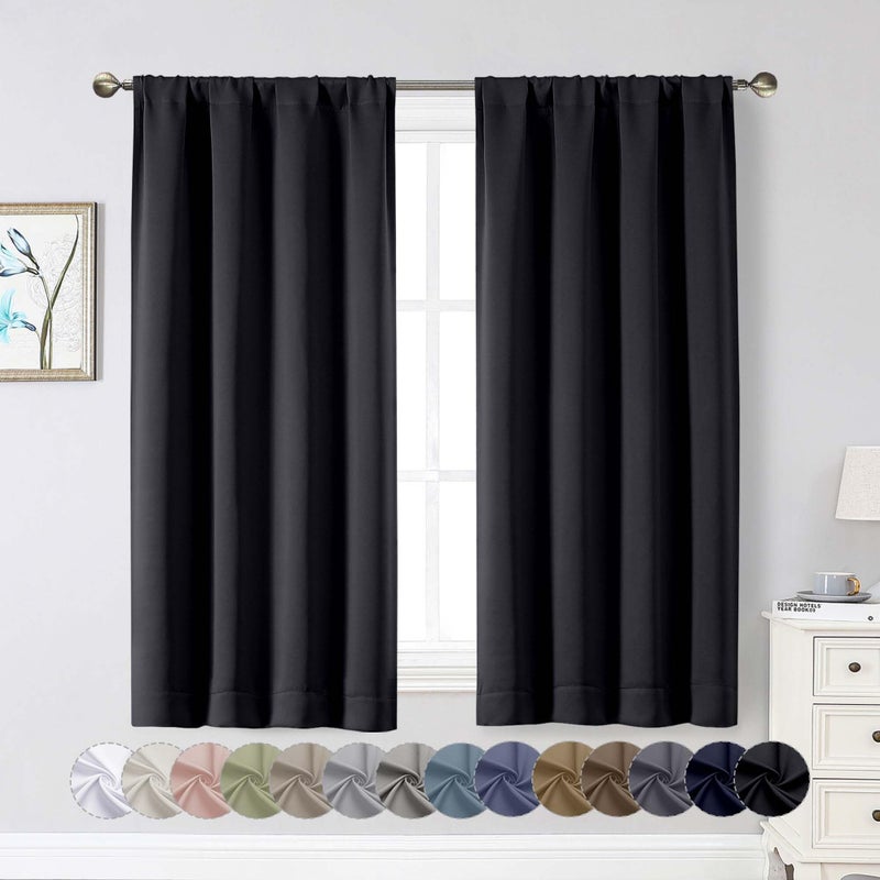 WelvetBLK Black Blackout Curtains for Bedroom Living Room 54 Inch Length 2 Panels Set, Soft Solid Thermal Insulated Room Darkening Curtains Drapes, Modern Rod Pocket Design, Black, 2PCS Each 40"Wx54"L - Image 1