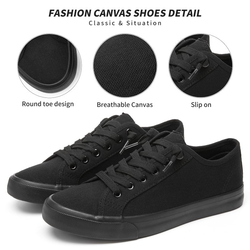 XRH Women's Canvas Sneakers Slip On Non Slip Casual Shoes Lace Up Low Top Full Black (US9.5) - Image 4