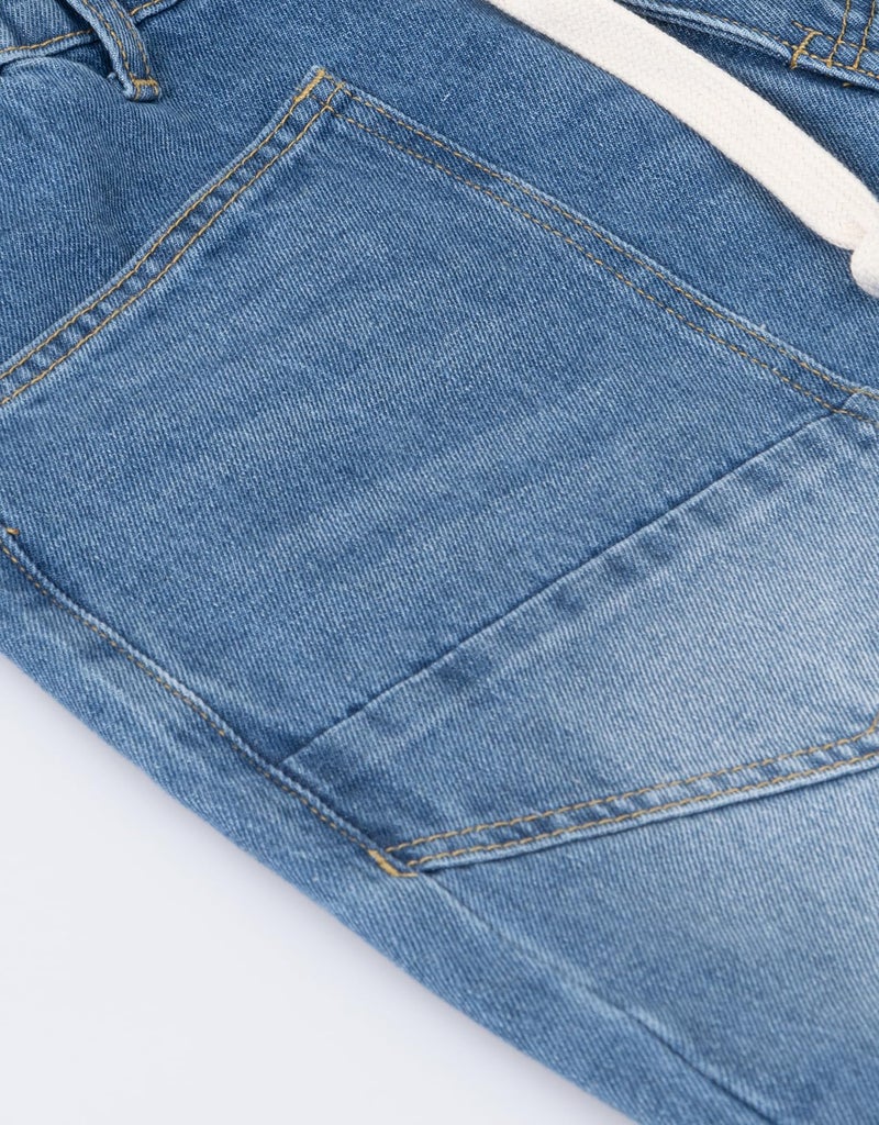 Kedera Womens Barrel Jeans Mid Rise Drawstring Pants Pull-On Baggy Jeans Relaxed Fit Denim Ankle Pants with Pocket - Image 3