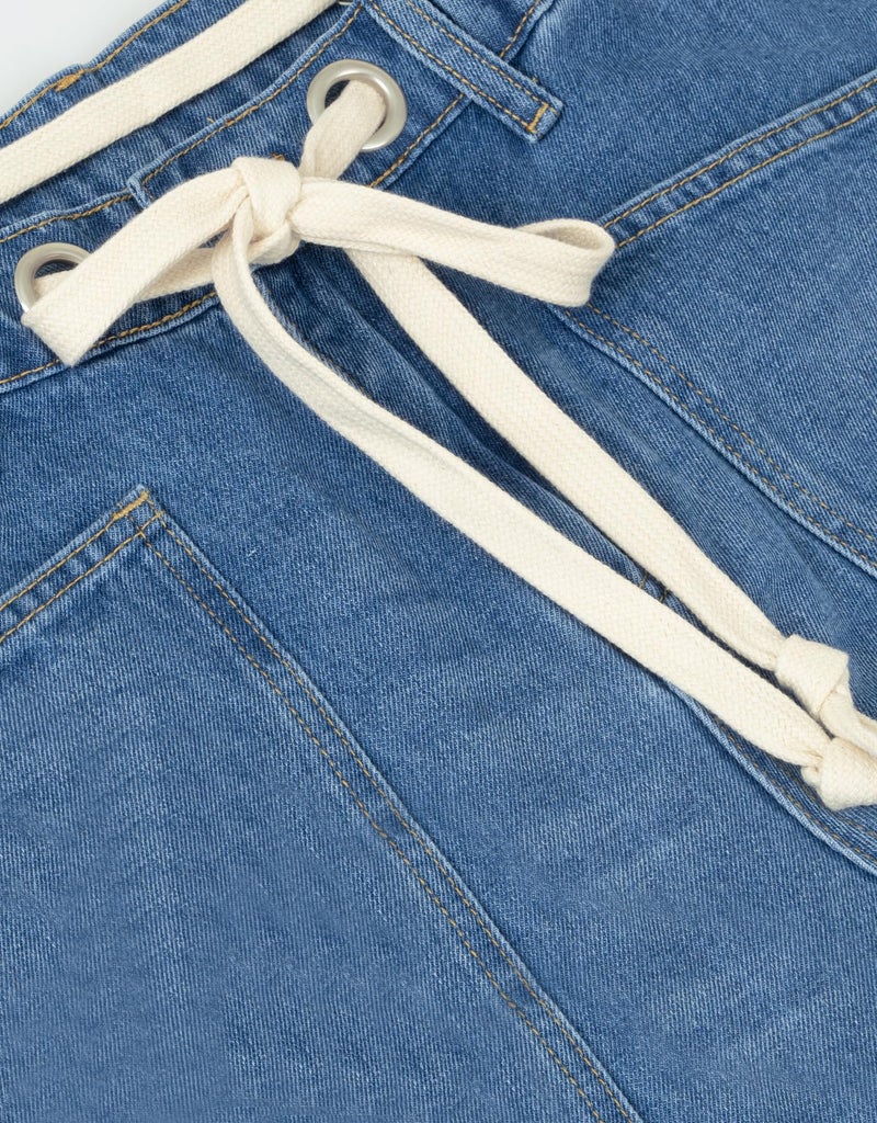 Kedera Womens Barrel Jeans Mid Rise Drawstring Pants Pull-On Baggy Jeans Relaxed Fit Denim Ankle Pants with Pocket - Image 2
