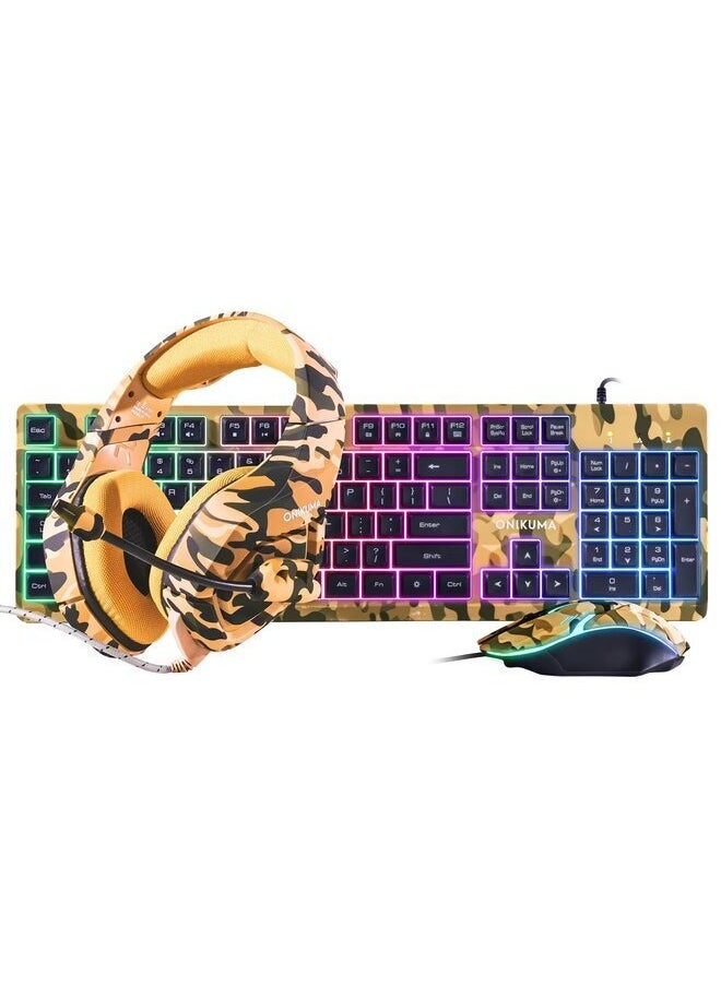 Generic - TZ3001 3-IN-1 Gaming Keyboard and Mouse and Headset Combo, Wired PC Gaming Accessories for PC Setup, Ergonomic Computer Mechanical Keyboard Llight Up Gaming Gifts Set Camouflage Yellow - Image 1