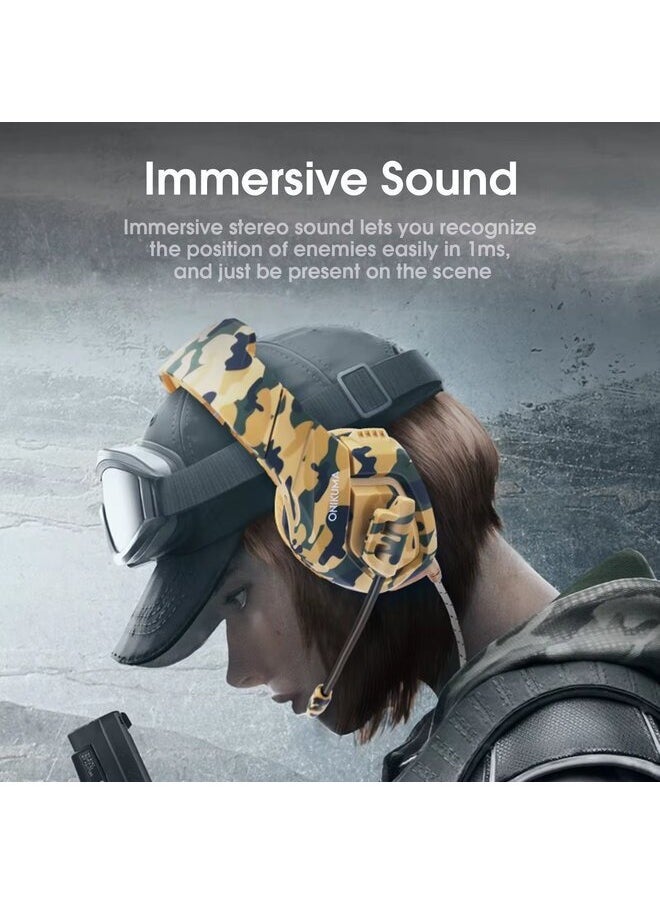 Generic - TZ3001 3-IN-1 Gaming Keyboard and Mouse and Headset Combo, Wired PC Gaming Accessories for PC Setup, Ergonomic Computer Mechanical Keyboard Llight Up Gaming Gifts Set Camouflage Yellow - Image 1