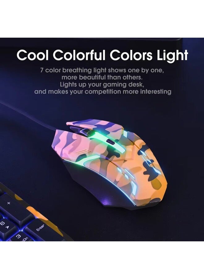 Generic - TZ3001 3-IN-1 Gaming Keyboard and Mouse and Headset Combo, Wired PC Gaming Accessories for PC Setup, Ergonomic Computer Mechanical Keyboard Llight Up Gaming Gifts Set Camouflage Yellow - Image 1