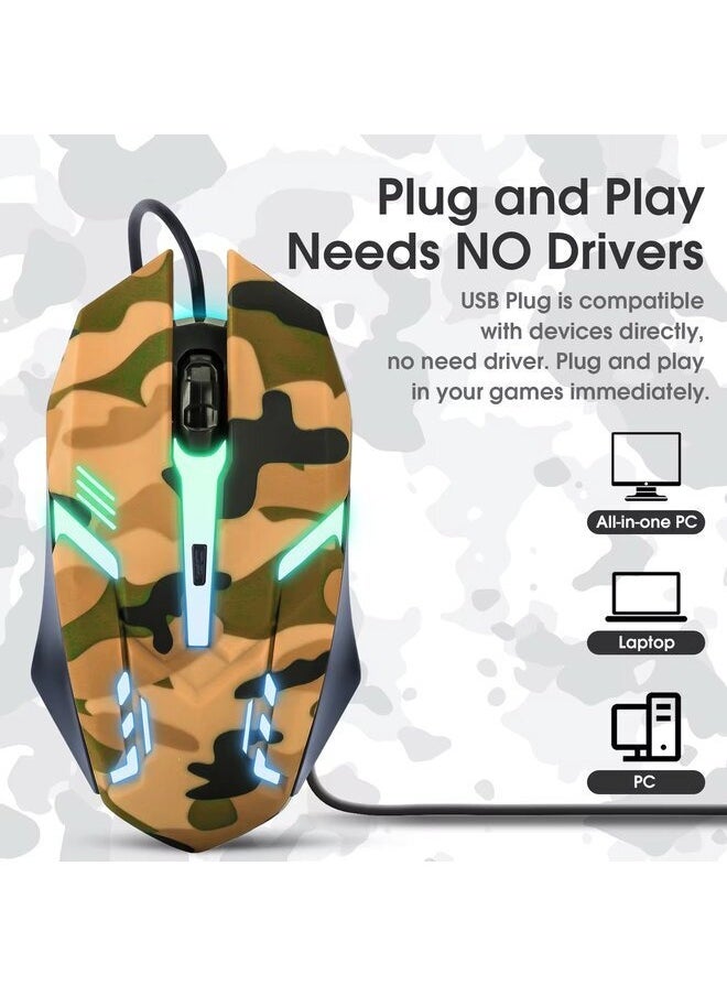 Generic - TZ3001 3-IN-1 Gaming Keyboard and Mouse and Headset Combo, Wired PC Gaming Accessories for PC Setup, Ergonomic Computer Mechanical Keyboard Llight Up Gaming Gifts Set Camouflage Yellow - Image 1