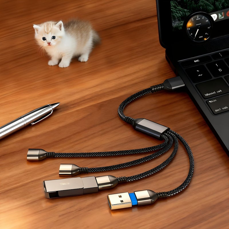 محول USB من ذكر نوع A إلى أربع إناث بصيغة Y للهابات لأجهزة اللابتوب PS4 PS5 باللون الأسود - Image 3