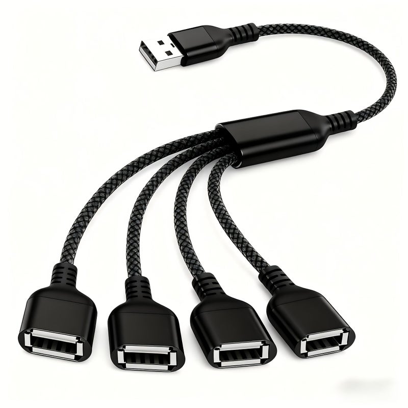 محول USB من ذكر نوع A إلى أربع إناث بصيغة Y للهابات لأجهزة اللابتوب PS4 PS5 باللون الأسود - Image 1
