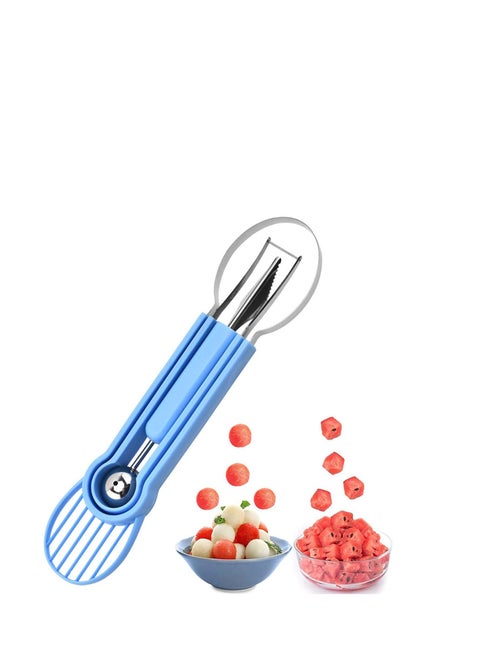 Melon Baller Scoop Set, Professional 5 In 1 Stainless Steel Fruit Carving Tools Knife Kit, Watermelon Scooper Seed Remover Knife, Dig Pulp Separator Slice(Blue)