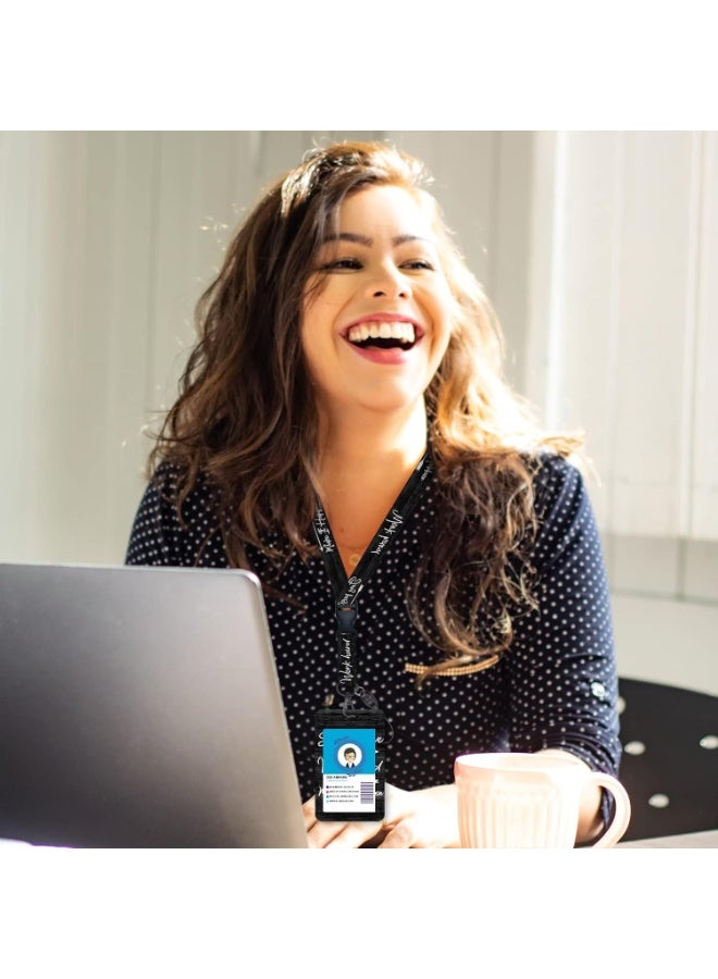 يوڠام حامل شارة هوية مع حبل قابل للفصل، حبل مع اقتباس تحفيزي للبطاقات التعريفية، قابل للتعديل، متين، مزود بكاشط شارة قابل للسحب، مثالي للمعلمين، الممرضين، العمل، المكاتب، والهدايا - Image 3