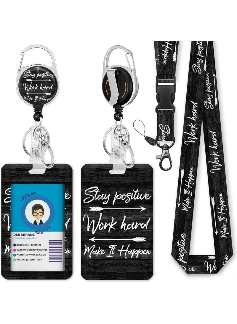 يوڠام حامل شارة هوية مع حبل قابل للفصل، حبل مع اقتباس تحفيزي للبطاقات التعريفية، قابل للتعديل، متين، مزود بكاشط شارة قابل للسحب، مثالي للمعلمين، الممرضين، العمل، المكاتب، والهدايا - Image 1