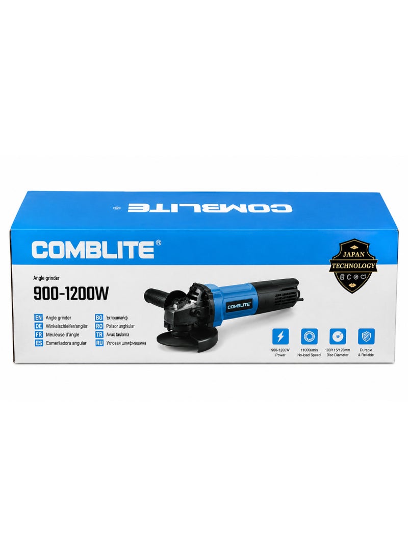 كومبليت جلاخة زاوية كهربائية احترافية من COMBLITE (طراز AG-106) - مجموعة أدوات كهربائية للخدمة الشاقة بقدرة 900-1200 واط، تشمل واقي القرص، ومقبضاً إضافياً، ومفتاح ربط، وفرشاً كربونية؛ مخصصة لأعمال القطع والتجليخ والصقل. - Image 4
