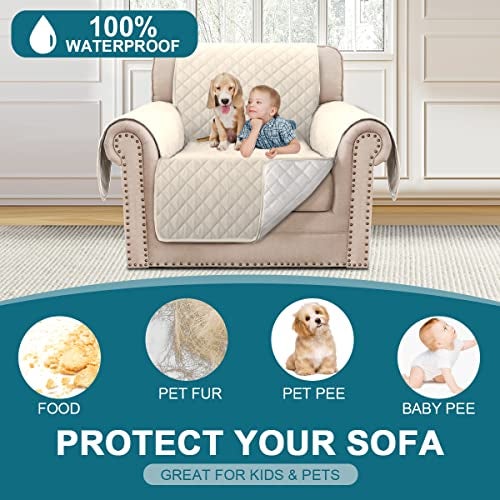 Turquoize 100% Waterproof Sofa Covers Chair Cover Slipcover Couch Protector Triple Non-Slip Sofa Slipcover for 1 Cushion Furniture Protector for Pets, Kids,Dog (Chair 23", Ivory) - Image 2
