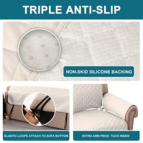 Turquoize 100% Waterproof Sofa Covers Chair Cover Slipcover Couch Protector Triple Non-Slip Sofa Slipcover for 1 Cushion Furniture Protector for Pets, Kids,Dog (Chair 23", Ivory) - Image 4