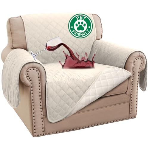 Turquoize 100% Waterproof Sofa Covers Chair Cover Slipcover Couch Protector Triple Non-Slip Sofa Slipcover for 1 Cushion Furniture Protector for Pets, Kids,Dog (Chair 23", Ivory) - Image 1