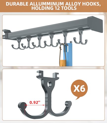 PrimZooty Pull Out Broom Holder, Multifunctional Slide Broom And Mop Storage/Organizer With Adjustable Double Row Sliding Hook, Garage Organization Hooks, for Closet Laundry Garage - Dark grey - 36cm - Image 3