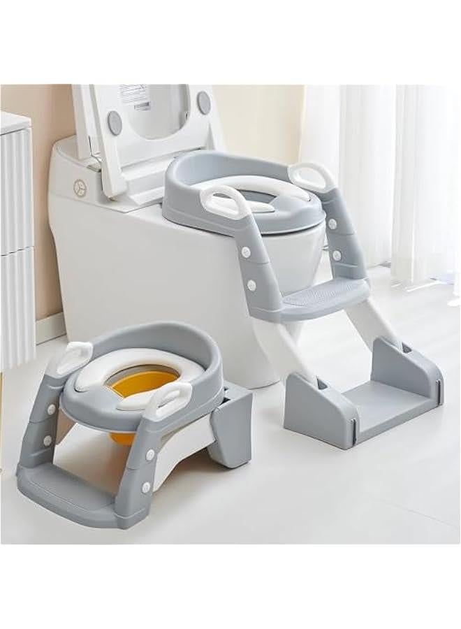 ميكسد 3-in-1 Baby Potty Seat With Ladder for Kids, Baby Potty Ladder Training Potty Chair with Splash Guard & Cushion Seat, Kids Toilet Seat, Potty Chair for 1-8 Years Boys & Girls (Grey) - Image 1