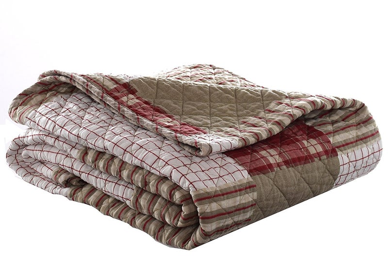 Eddie Bauer - Throw Blanket, 100% Soft Cotton Percale Plaid Bedding, Throw Blanket for Couch or Bed (Camano Island Red, 50" x 60") - Image 1