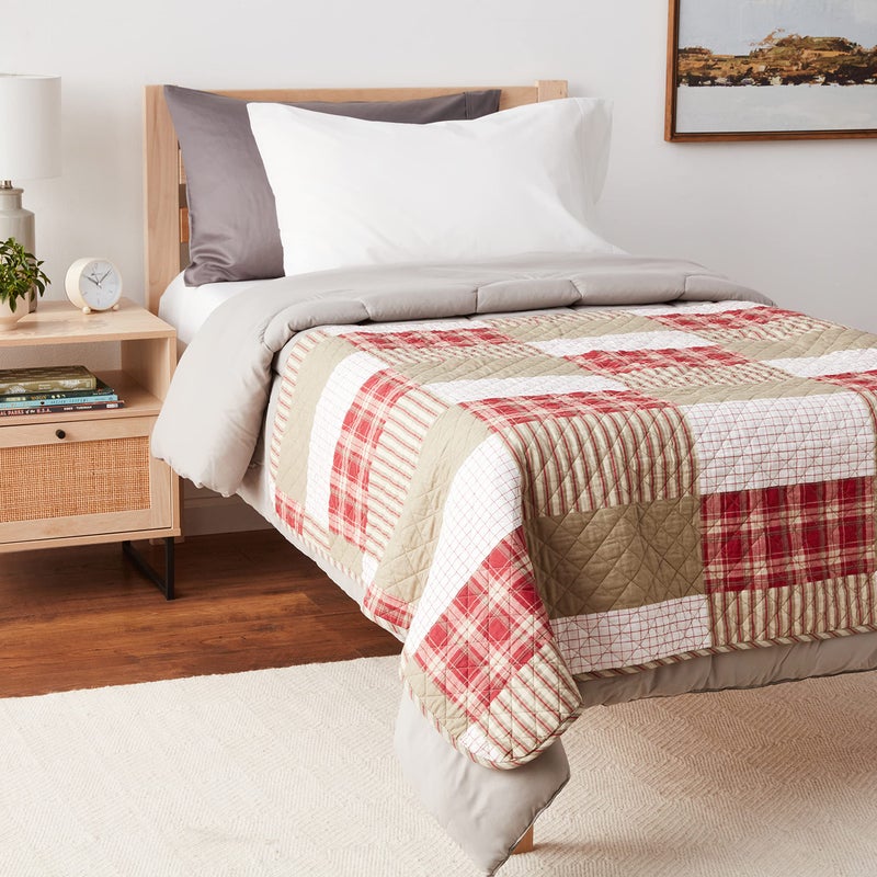 Eddie Bauer - Throw Blanket, 100% Soft Cotton Percale Plaid Bedding, Throw Blanket for Couch or Bed (Camano Island Red, 50" x 60") - Image 2