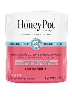 the Honey Pot company The Honey Pot Company - Herbal Postpartum Pads w/Wings - Infused w/Essential Oils for Cooling Effect, Organic Cotton Cover, & Ultra-Absorbent - Postpartum Essentials to fill your Postpartum Kit - 12ct  - Image 1