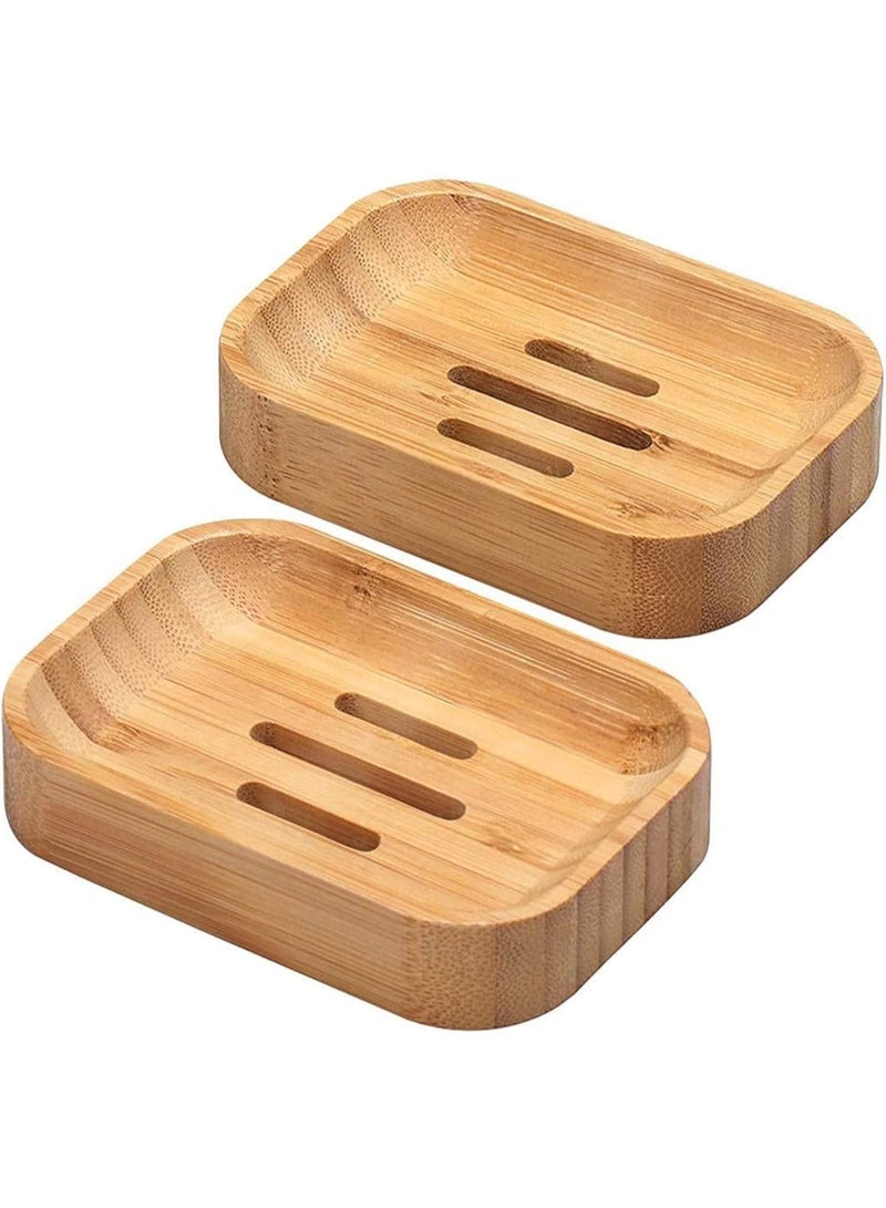 FUIN Soap Dishes, 2PCS Bamboo Soap Holder, Natural Dish Soap Holder for Shower, Bathroom, Kitchen, Bath Tub, Razor, Sponges, Easy Clean with a Little Water, Extend Soap Life, Reusable, Pro-Environment - Image 1