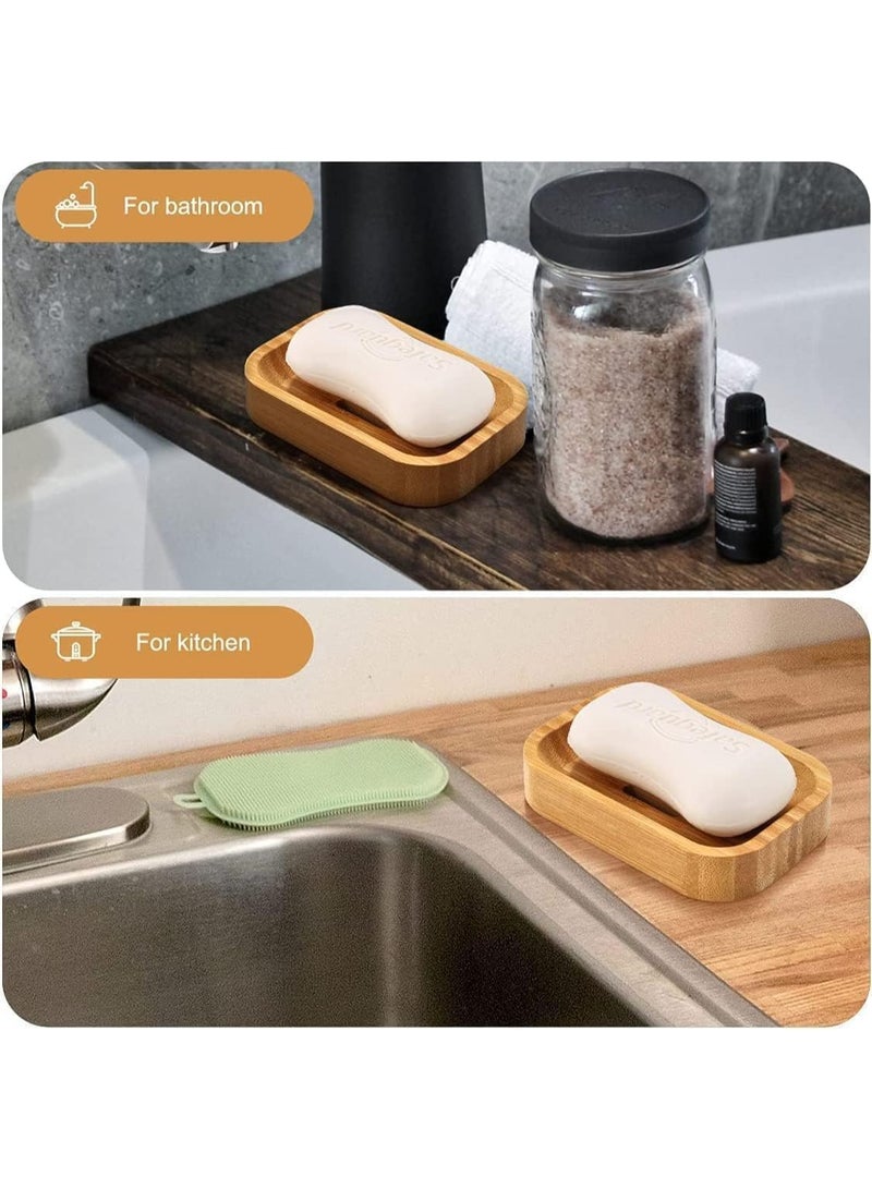 FUIN Soap Dishes, 2PCS Bamboo Soap Holder, Natural Dish Soap Holder for Shower, Bathroom, Kitchen, Bath Tub, Razor, Sponges, Easy Clean with a Little Water, Extend Soap Life, Reusable, Pro-Environment - Image 4