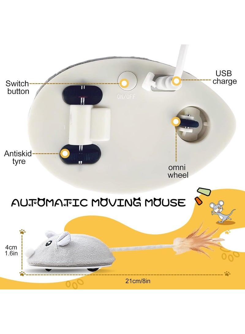Electric Mouse Cat Toy with Feather, Rechargeable Interactive Chase Toy for Cats - Grey - Image 5