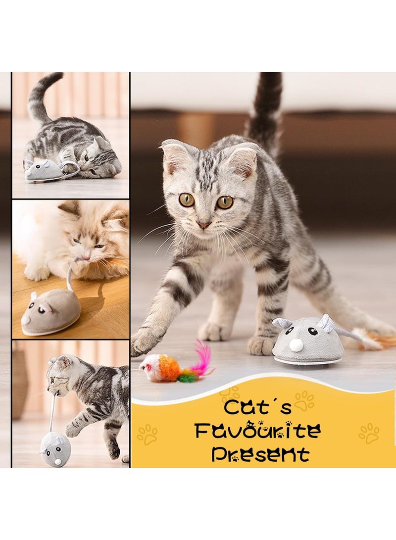 Electric Mouse Cat Toy with Feather, Rechargeable Interactive Chase Toy for Cats - Grey - Image 4