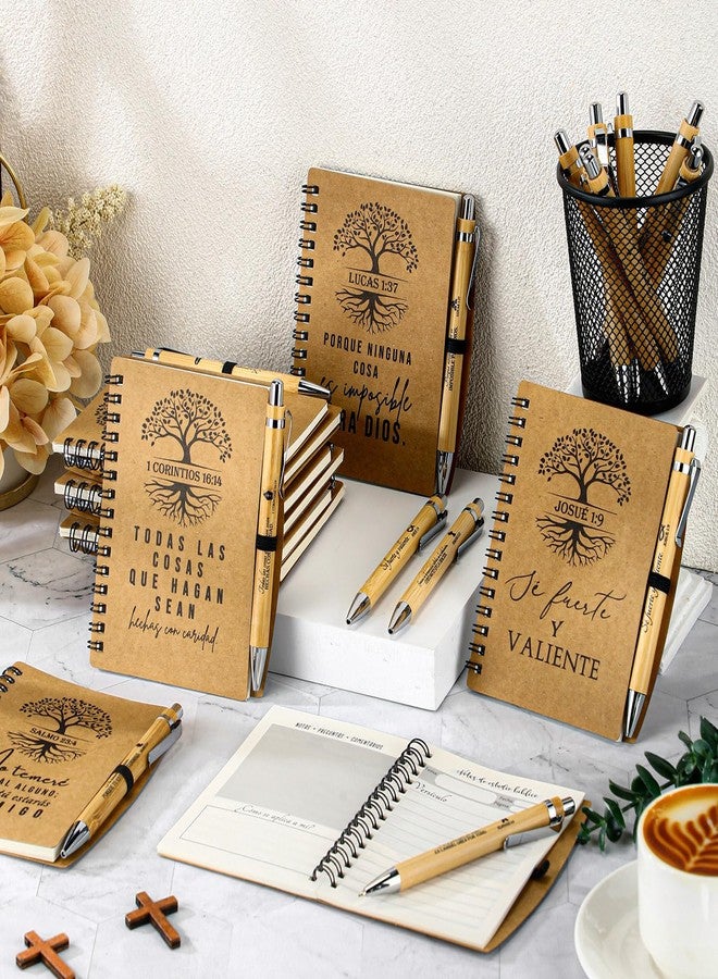 Spakon 30 Sets Spanish Christian Easter Gifts for Women Men Bulk Mothers Day Religious Spiral Kraft Prayer Journals Tree Life Notepad Bible Verse Pen Daily Planner Notebook for Church Sunday School - Image 5