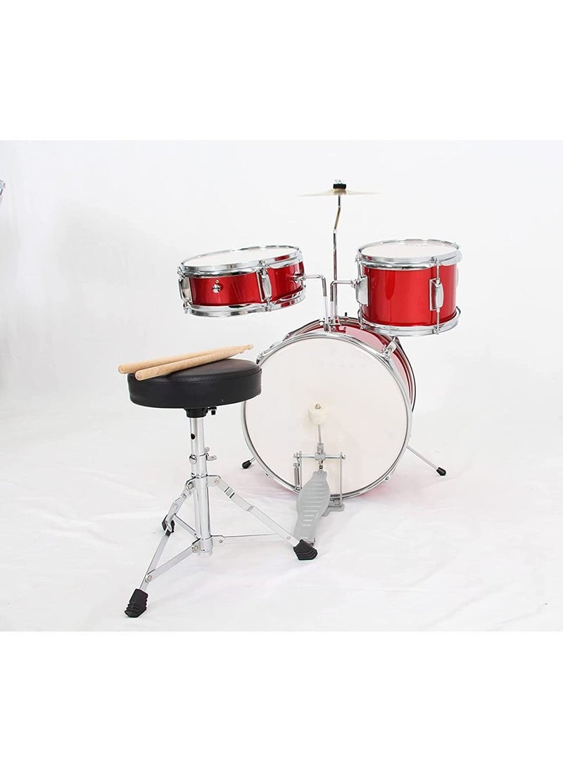 null - Mike Music Kids Drum Set Eastar 3-Piece for Beginners, 14 inch Drum Kit with Adjustable Throne, Cymbal, Pedal & Two Pairs of Drumsticks, Junior Drum Set with Bass Tom Snare Drum, Metallic Sky ( Red) - Image 1
