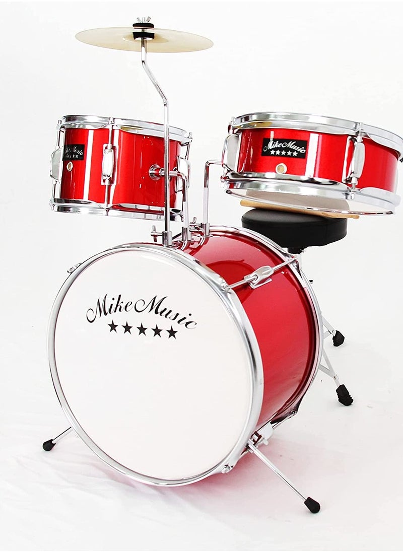 null - Mike Music Kids Drum Set Eastar 3-Piece for Beginners, 14 inch Drum Kit with Adjustable Throne, Cymbal, Pedal & Two Pairs of Drumsticks, Junior Drum Set with Bass Tom Snare Drum, Metallic Sky ( Red) - Image 1
