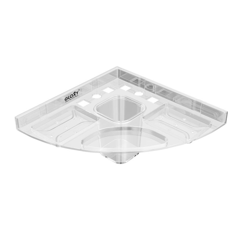GLOXY Unbreakable Transparent Wall Mount Acrylic Corner Double Soap Dish with Toothbrush & Tumbler Holder Shelf Usable for Bathroom and Wash Basin Area, Bathroom Accessories - Image 2