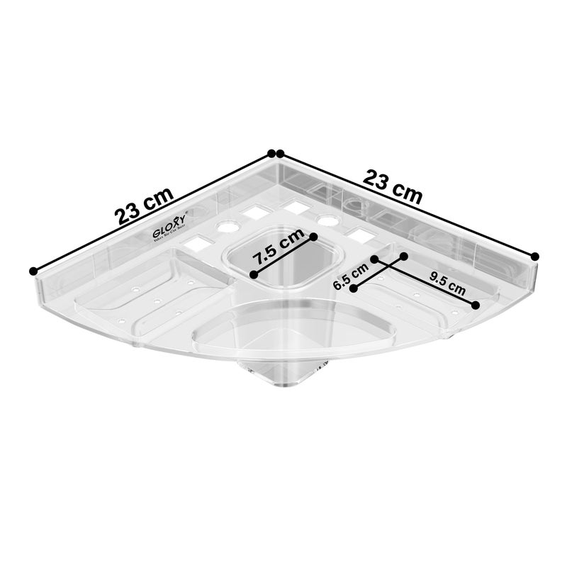 GLOXY Unbreakable Transparent Wall Mount Acrylic Corner Double Soap Dish with Toothbrush & Tumbler Holder Shelf Usable for Bathroom and Wash Basin Area, Bathroom Accessories - Image 4