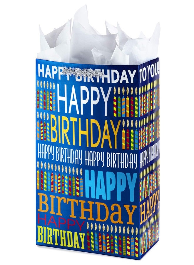 Hallmark 13" Large Birthday Gift Bag with Tissue Paper (Blue Happy Birthday, Multicolored Candles) - Image 5