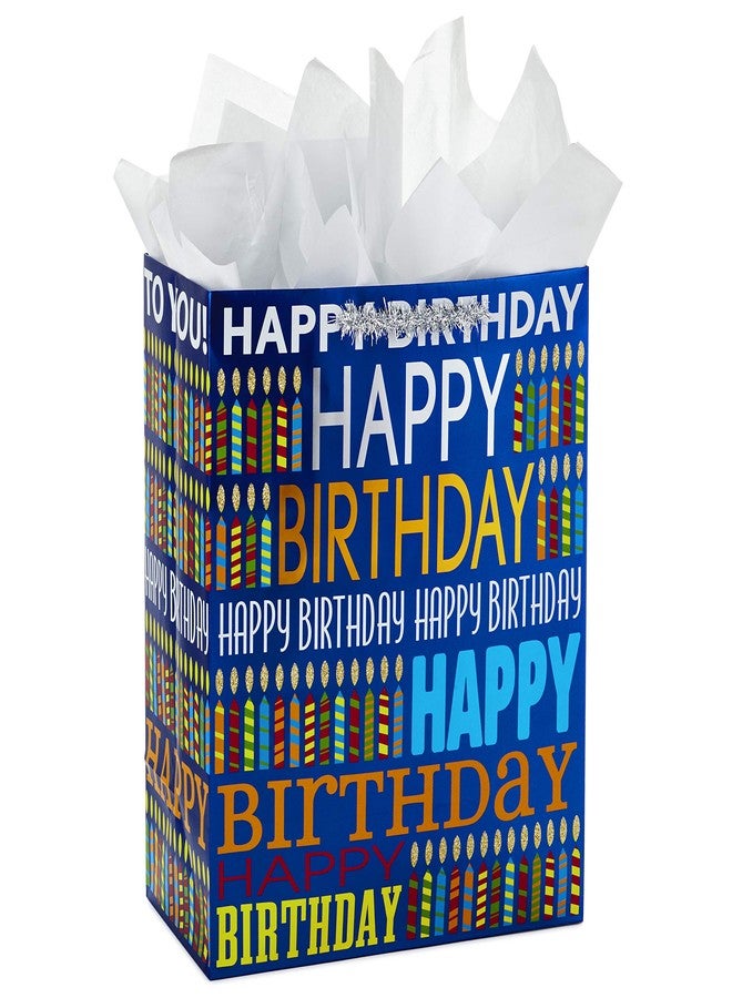 Hallmark 13" Large Birthday Gift Bag with Tissue Paper (Blue Happy Birthday, Multicolored Candles) - Image 1