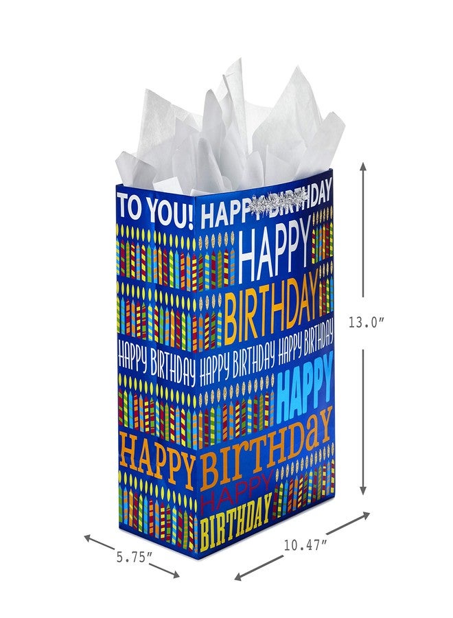 Hallmark 13" Large Birthday Gift Bag with Tissue Paper (Blue Happy Birthday, Multicolored Candles) - Image 3