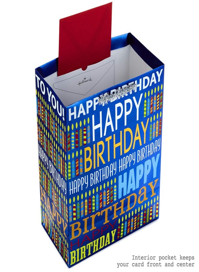 Hallmark 13" Large Birthday Gift Bag with Tissue Paper (Blue Happy Birthday, Multicolored Candles) - Image 4