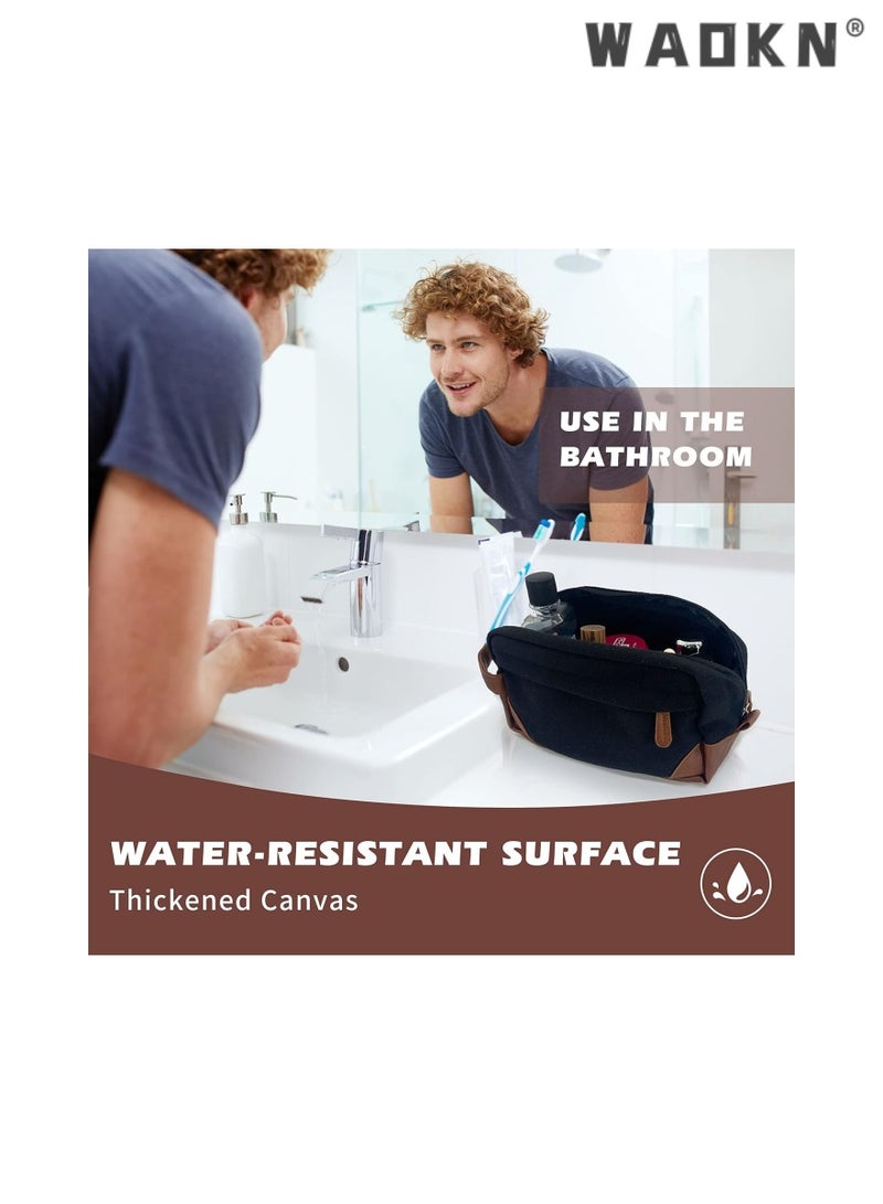 WAOKN Portable Travel Toiletry Bag, Men's Travel Organizer Kit, Shaving Facial Cleanser Bathroom Bag, Canvas Toiletry Organizer Bag, Canvas Organizer for Shampoo Shower Gel,with Handle (Black) - Image 5