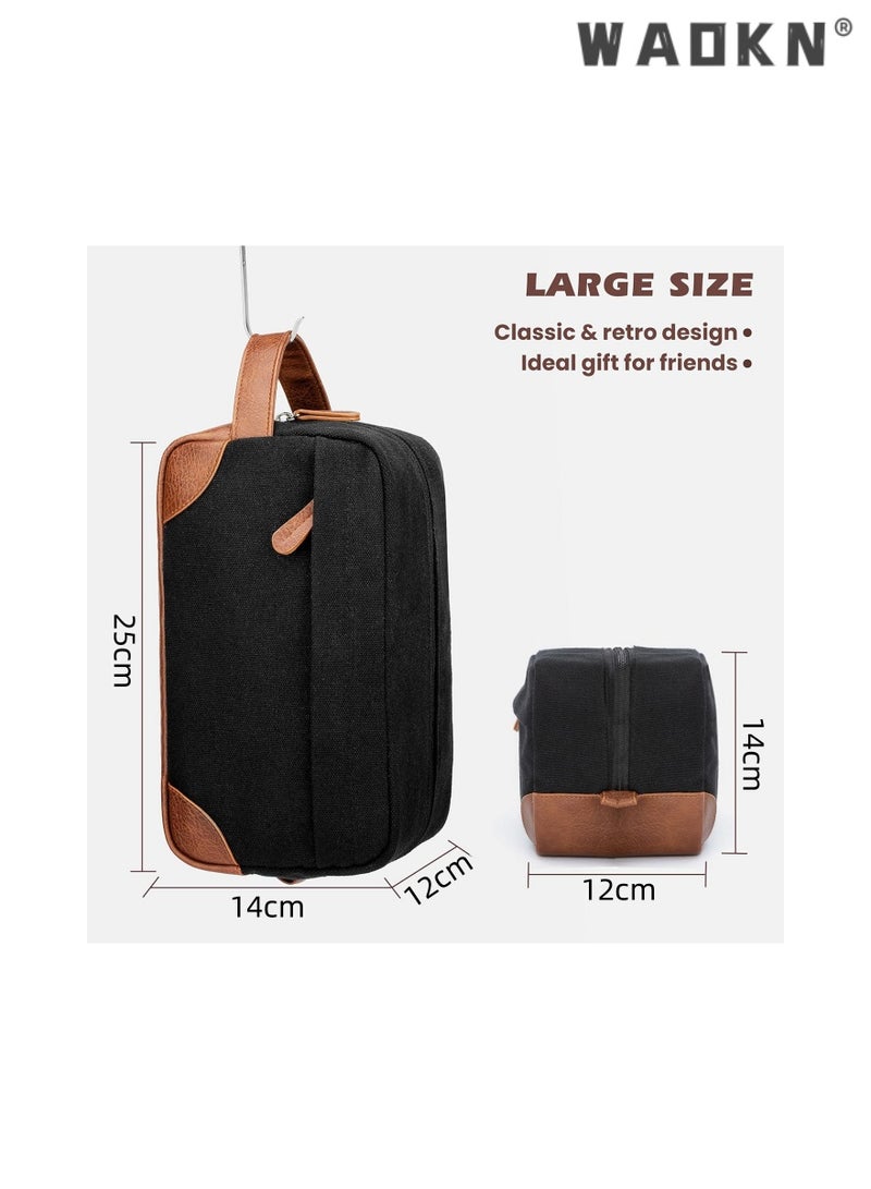 WAOKN Portable Travel Toiletry Bag, Men's Travel Organizer Kit, Shaving Facial Cleanser Bathroom Bag, Canvas Toiletry Organizer Bag, Canvas Organizer for Shampoo Shower Gel,with Handle (Black) - Image 2
