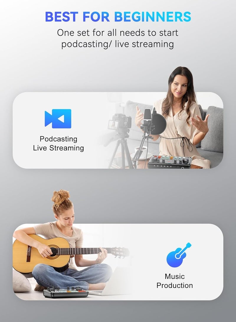 USB Audio Interface for Smartphone & PC: Plug-and-Play Live Sound Card with DJ Mixer, Voice Changer & Customized sound effects. Ideal for Recording Music, Home Studio, Podcasts & Streaming - Image 5