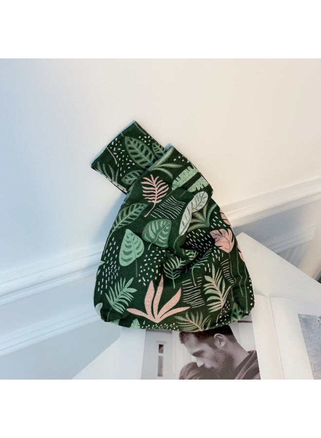 Wrist Bag Cotton And Linen Fabric Small Fresh Coin Purse Walking Bag Key Bag Japanese Style And Style Ins Same Style-Dimensions:Green Leaf Seaweed - Image 1