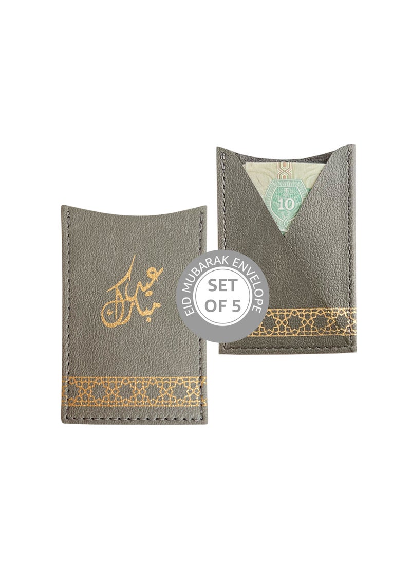 LeArt Leather Eid Envelopes - Eid Mubarak Envelopes | Eid Envelopes | Eid Decorations | Eid Envelopes for Kids (Grey | Set of 5)  - Image 1
