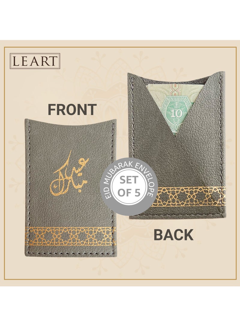LeArt Leather Eid Envelopes - Eid Mubarak Envelopes | Eid Envelopes | Eid Decorations | Eid Envelopes for Kids (Grey | Set of 5)  - Image 2