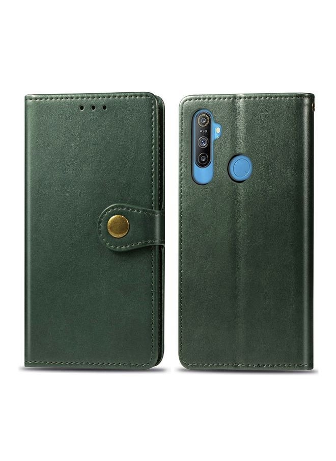 HuHa Case Cover For Realme C3 Retro Solid Color Leather Buckle Phone Case with Lanyard & Photo Frame & Card Slot & Wallet & Stand Function Green 