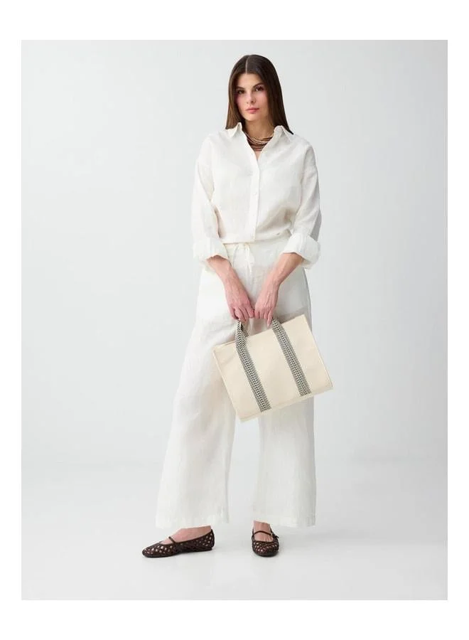 Jimmy Key White 100% Linen Straight Cut Long Sleeve Woven Shirt.