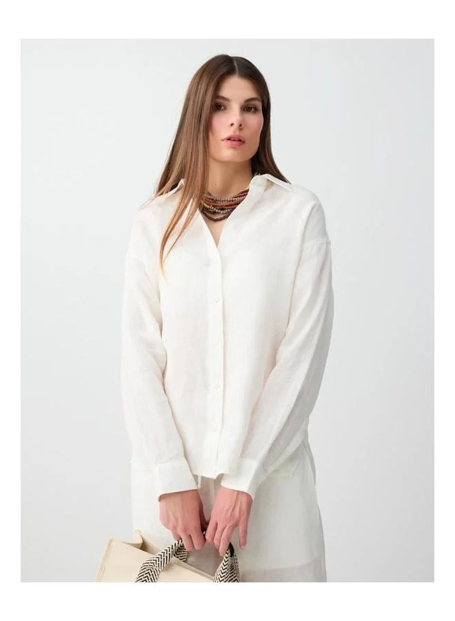 Jimmy Key White 100% Linen Straight Cut Long Sleeve Woven Shirt.