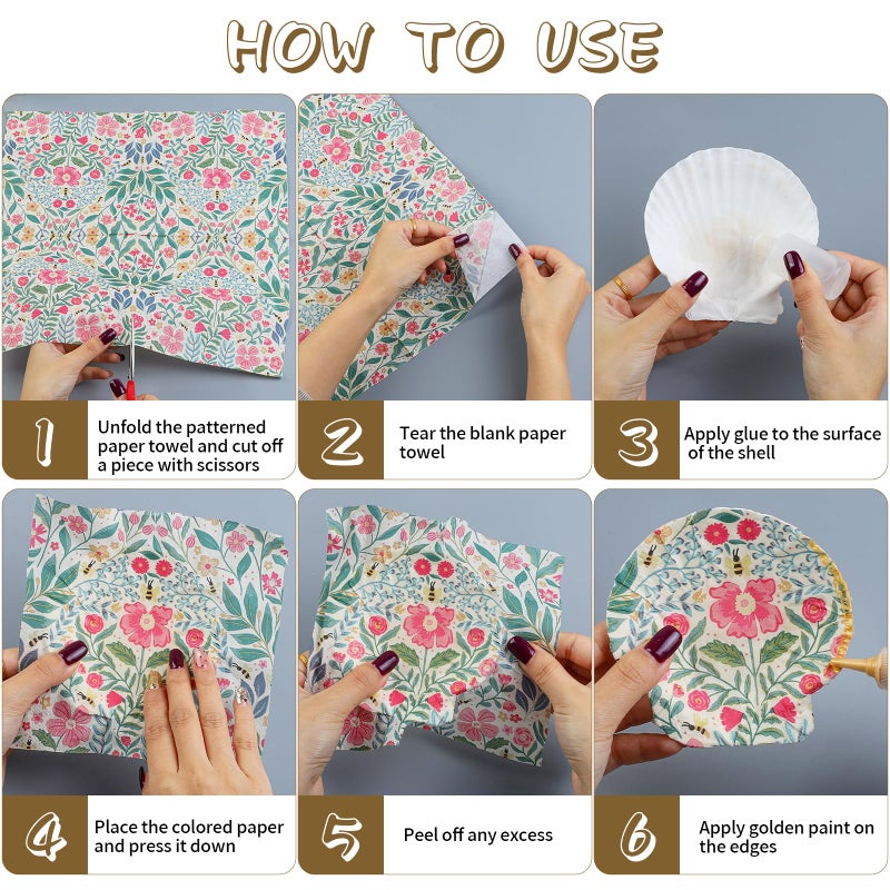Fangoo 4-5'' 16Pcs Large Natural White Oyster Shells for Crafts 32Pcs Decoupage Paper Napkin Acrylic Paint Brush White Natural Sea Shells for Crafting Christmas Holiday Ornaments Jewelry Tray Decor - Image 3
