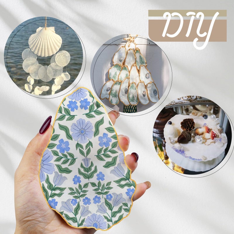 Fangoo 4-5'' 16Pcs Large Natural White Oyster Shells for Crafts 32Pcs Decoupage Paper Napkin Acrylic Paint Brush White Natural Sea Shells for Crafting Christmas Holiday Ornaments Jewelry Tray Decor - Image 5