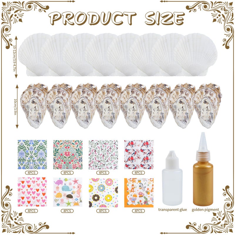 Fangoo 4-5'' 16Pcs Large Natural White Oyster Shells for Crafts 32Pcs Decoupage Paper Napkin Acrylic Paint Brush White Natural Sea Shells for Crafting Christmas Holiday Ornaments Jewelry Tray Decor - Image 2