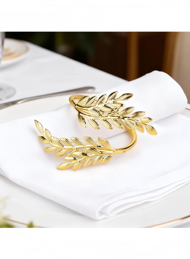 12 قطعة من حلقات المناديل المعدنية الذهبية على شكل أوراق القمح حاملات حلقات المناديل الأنيقة والعصرية حلقات المناديل الأنيقة لتزيين الطاولة في حفلات الزفاف وأعياد الميلاد والتجمعات العائلية وحفلات الأعياد والعطلات والعشاء العائلي وتزيين طاولة المطبخ - Image 5