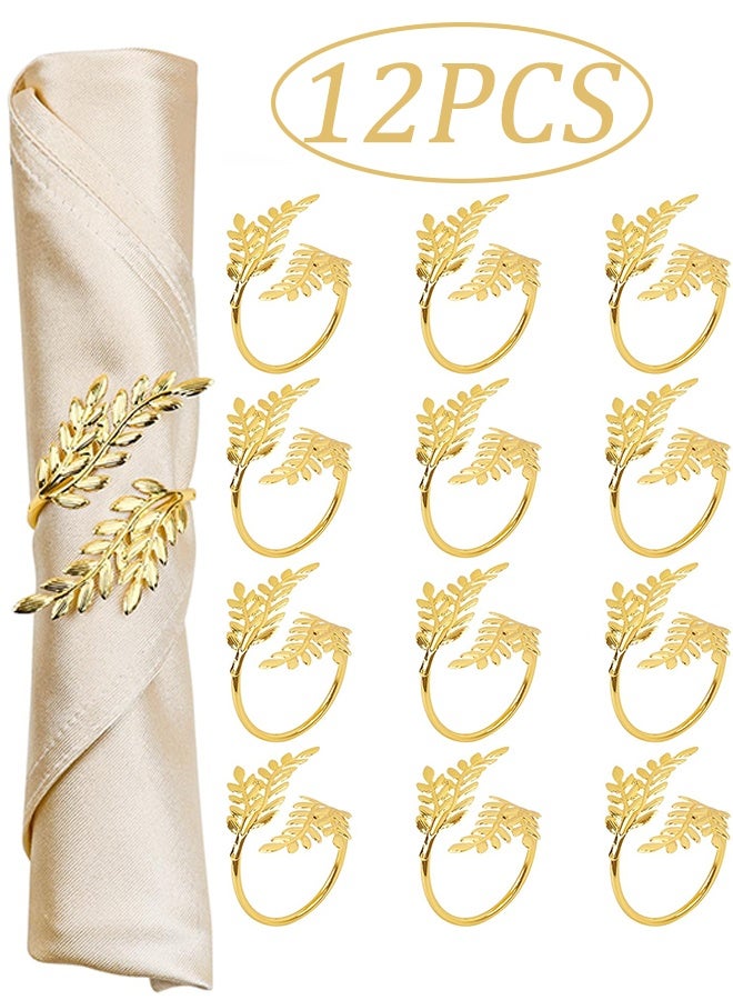 12 قطعة من حلقات المناديل المعدنية الذهبية على شكل أوراق القمح حاملات حلقات المناديل الأنيقة والعصرية حلقات المناديل الأنيقة لتزيين الطاولة في حفلات الزفاف وأعياد الميلاد والتجمعات العائلية وحفلات الأعياد والعطلات والعشاء العائلي وتزيين طاولة المطبخ - Image 1